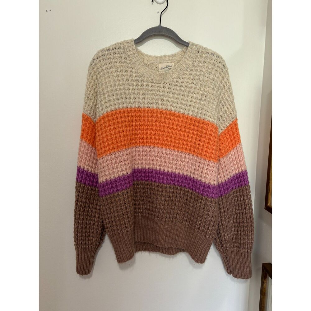 Colorblock Chunky Knit Sweater M‎ Oversized Cozy Fall Orange Neutral Pullover